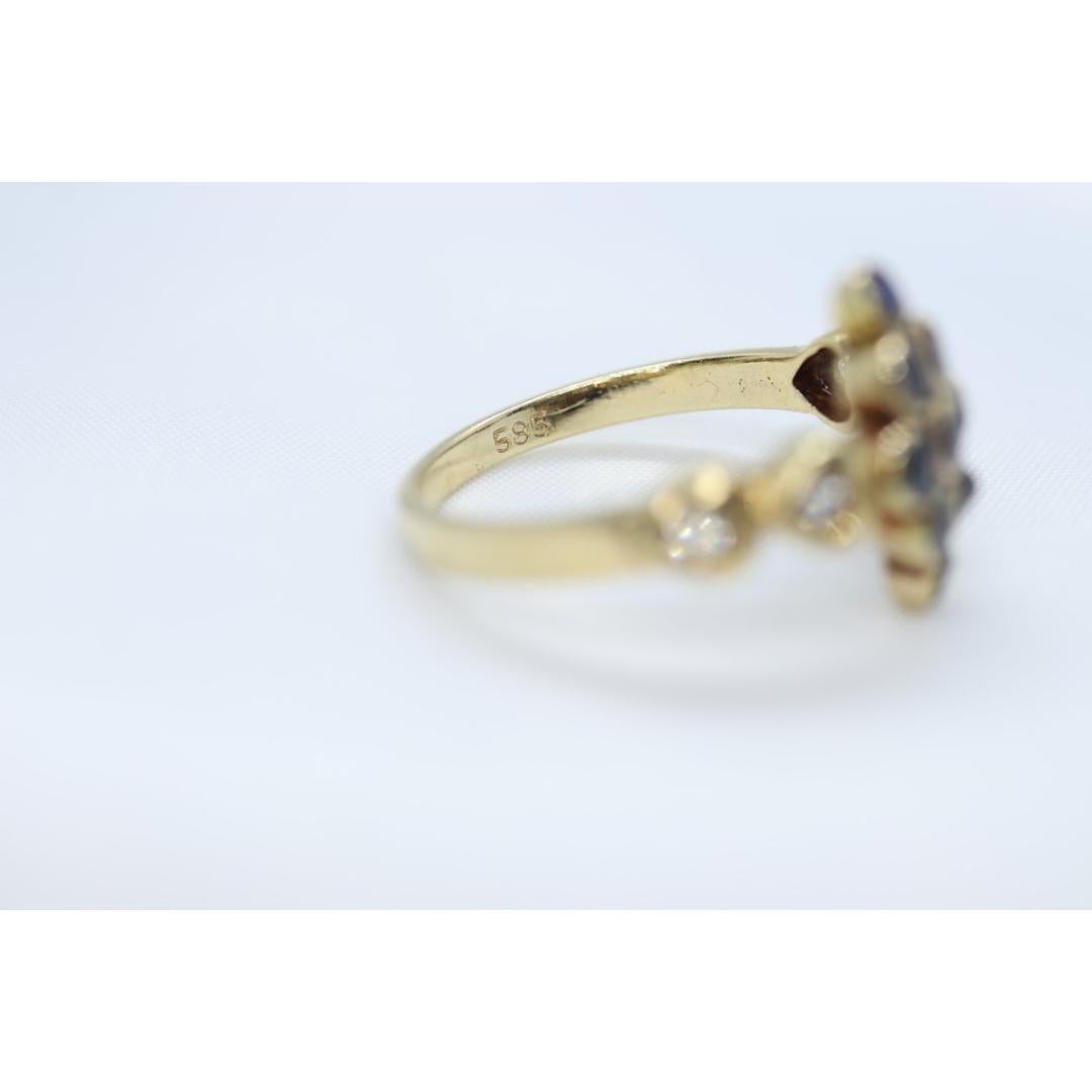14k Saphir Diamant Halo Bypass-Ring. 14k Saphir CLUSTER Marquise-Form im Angebot 2