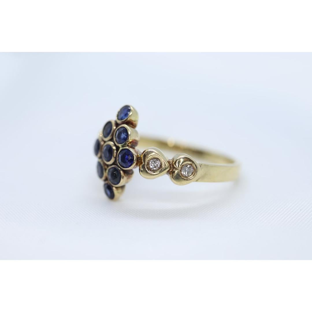 14k Saphir Diamant Halo Bypass-Ring. 14k Saphir CLUSTER Marquise-Form im Angebot 3