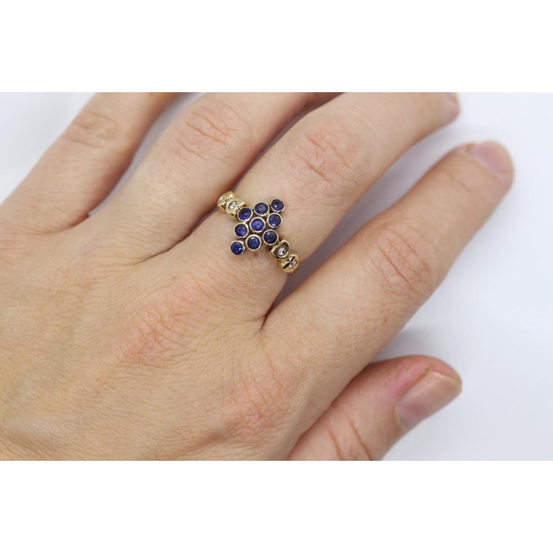 14k Saphir Diamant Halo Bypass-Ring. 14k Saphir CLUSTER Marquise-Form im Angebot 4