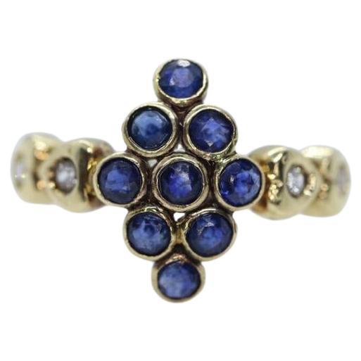 14k Sapphire Diamond Halo Bypass ring. 14k Sapphire CLUSTER marquise shape