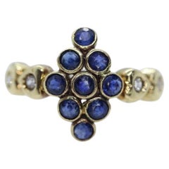 14k Sapphire Diamond Halo Bypass ring. 14k Sapphire CLUSTER marquise shape