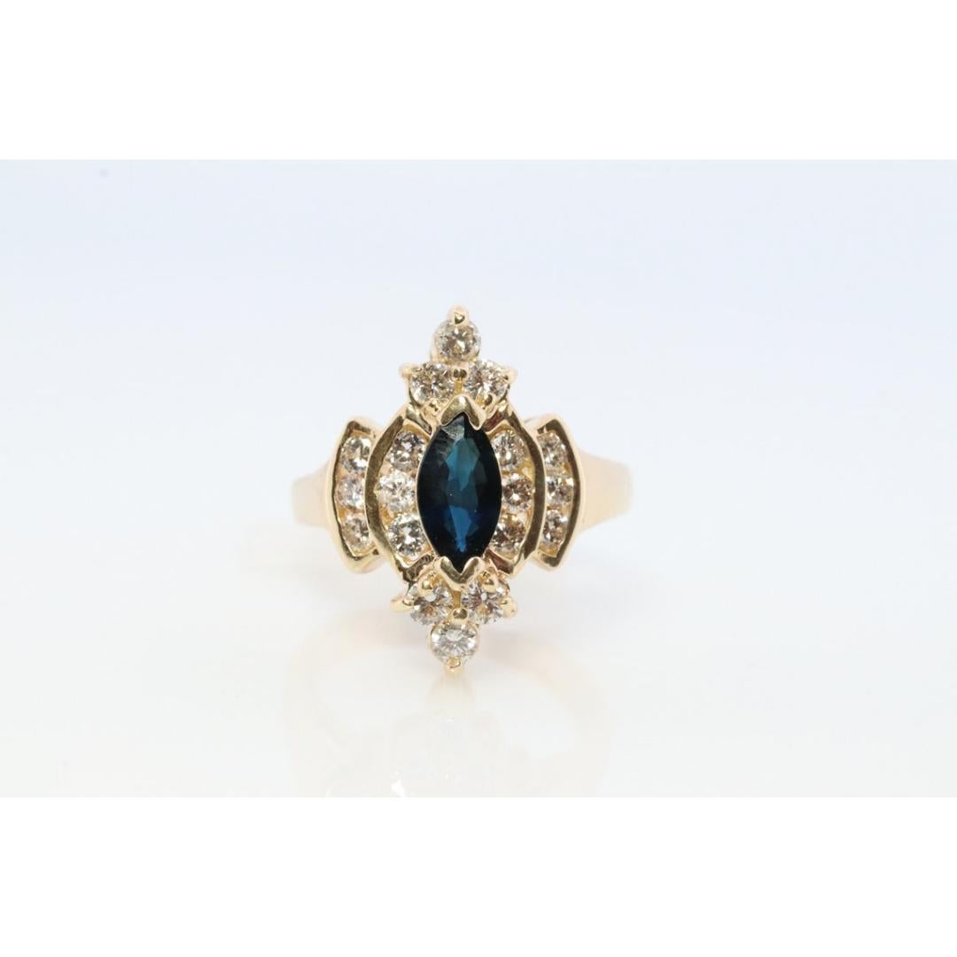14k Saphir-Diamant-Halo-Ring. Großer Marquise SAPPHIRE mit 2/3ctw Diamanten im Zustand „Gut“ in Port Charlotte, FL