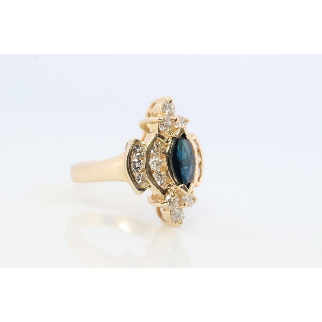 14k Saphir-Diamant-Halo-Ring. Großer Marquise SAPPHIRE mit 2/3ctw Diamanten Damen