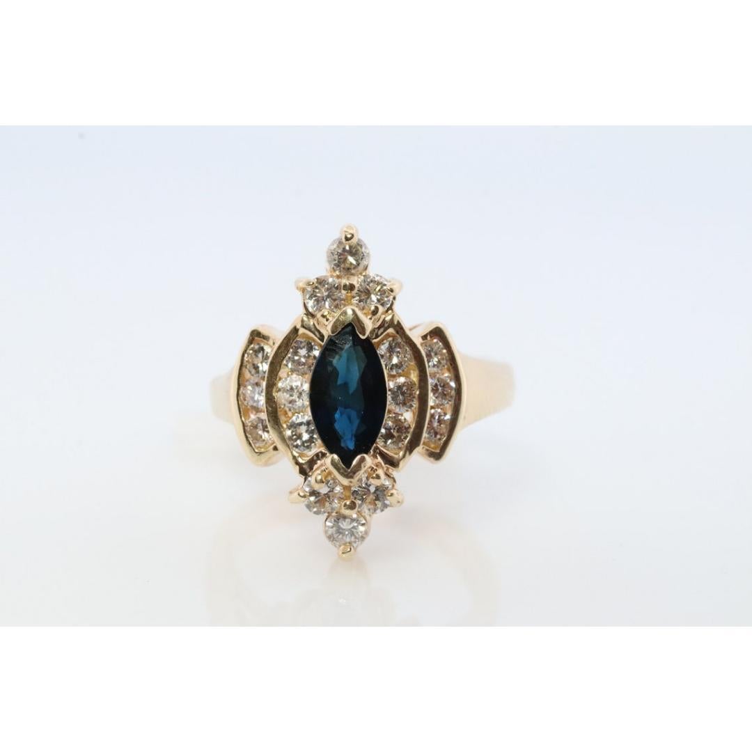 14k Saphir-Diamant-Halo-Ring. Großer Marquise SAPPHIRE mit 2/3ctw Diamanten 2