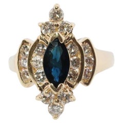 14k Saphir-Diamant-Halo-Ring. Großer Marquise SAPPHIRE mit 2/3ctw Diamanten
