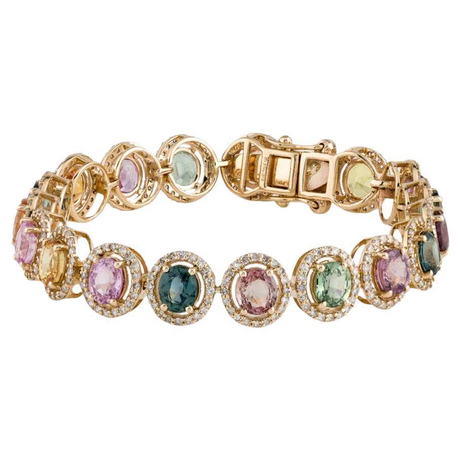 14K Sapphire & Diamond Link Bracelet - 14.33ctw, Elegant Gemstones, Timeless For Sale
