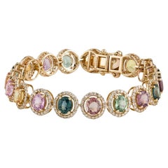 14K Sapphire & Diamond Link Bracelet - 14.33ctw, Elegance des pierres précieuses, Timeless