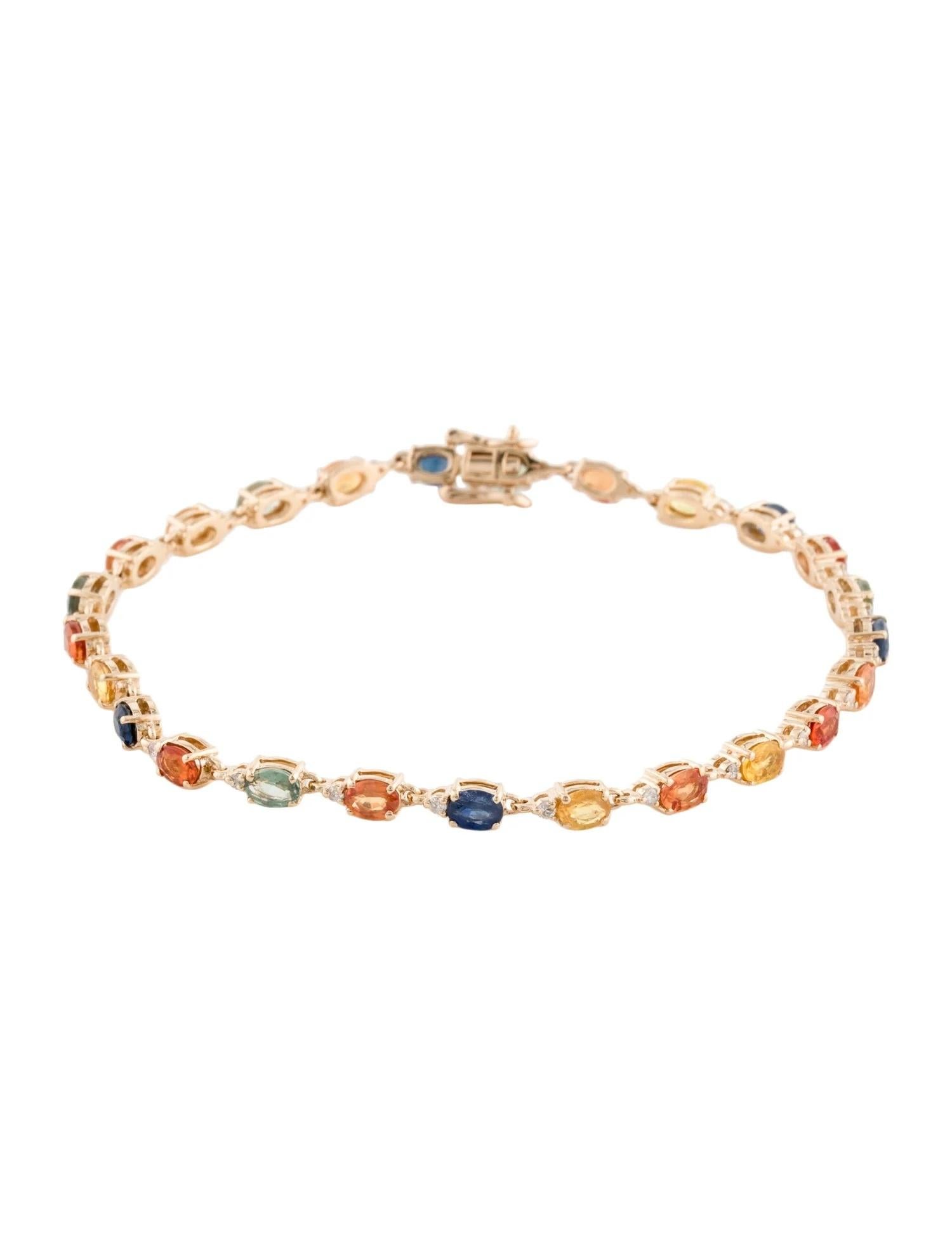 Oval Cut 14K Sapphire & Diamond Link Bracelet - 3.97 Carat Oval Sapphire, 0.24 Carat Diam