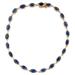 14K Sapphire & Diamond Link Bracelet, 7.01ctw Oval Brilliant Sapphire