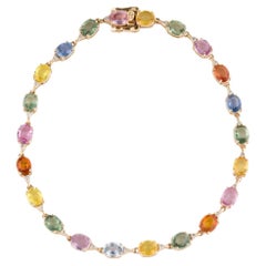 14K Sapphire Diamond Link Bracelet 8.44ctw - Timeless Statement Jewelry. Luxury