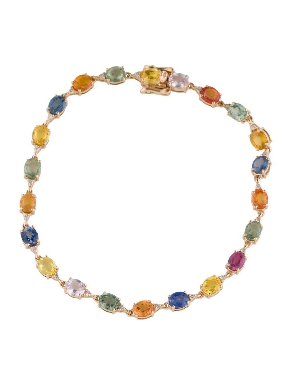 Experience elegance and sophistication with this exquisite 14K Yellow Gold Bracelet adorned with stunning gemstones. Crafted to perfection, this bracelet features a captivating 9.91 Carat Oval Modified Brilliant Sapphire as its centerpiece, exuding