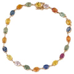 14K Sapphire & Diamond Link Bracelet, 9.91ctw, Fine Jewelry, Elegant Design