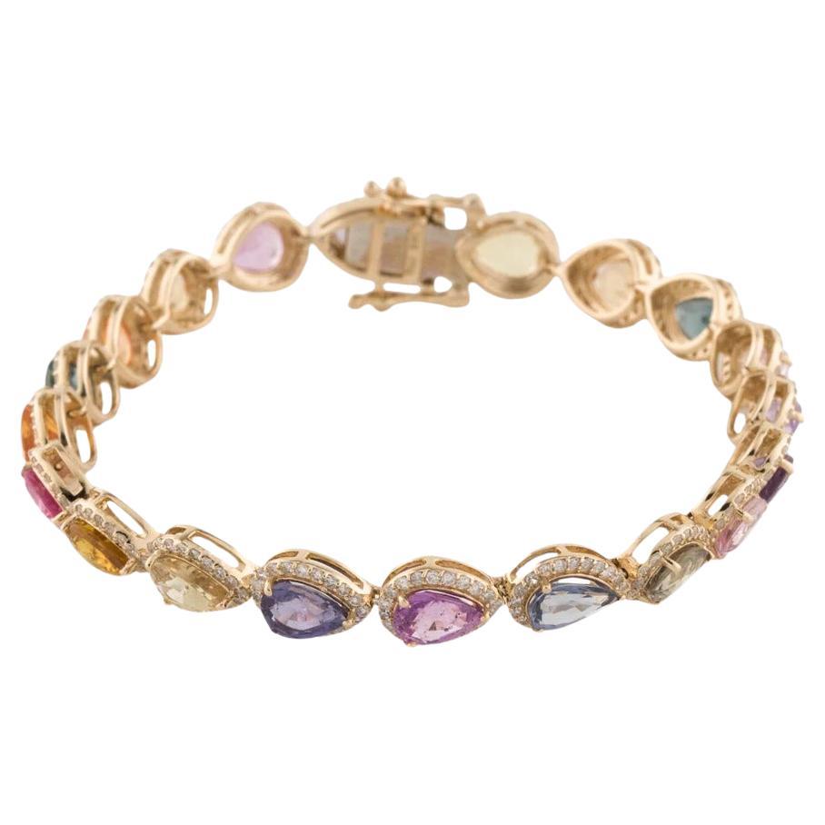 14K Sapphire & Diamond Link Bracelet - Elegant Design, Stunning Gemstones