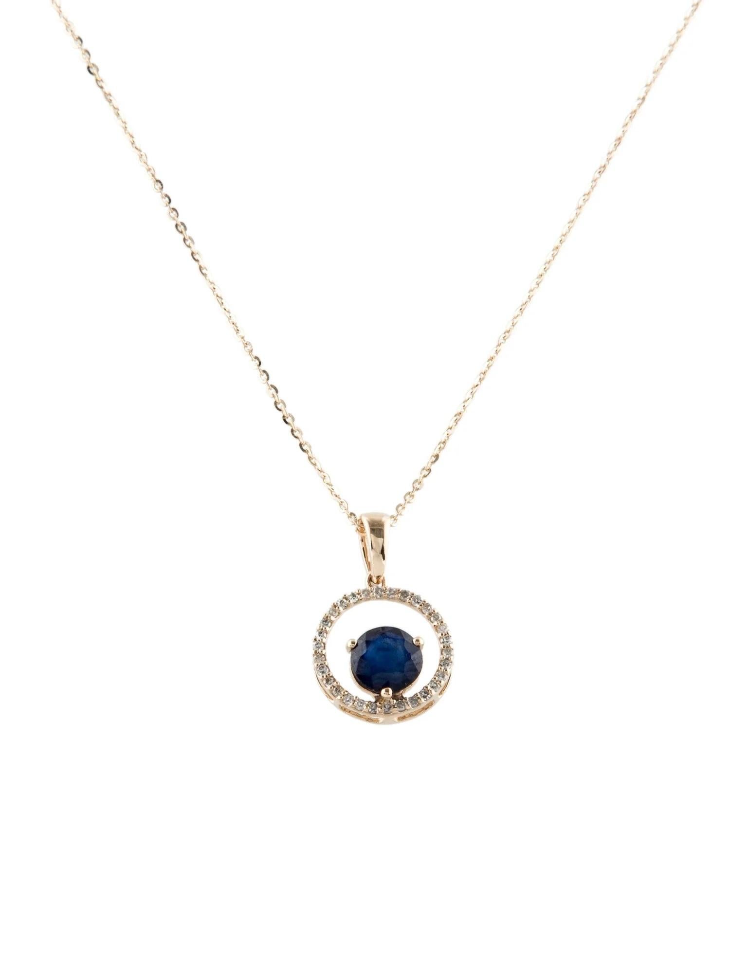 Round Cut 14K Sapphire & Diamond Pendant Necklace - 0.72 Carat Round Faceted Sapphire For Sale