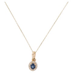 14K Sapphire & Diamond Pendant Necklace  14K Yellow Gold Featuring 0.23 Carat 