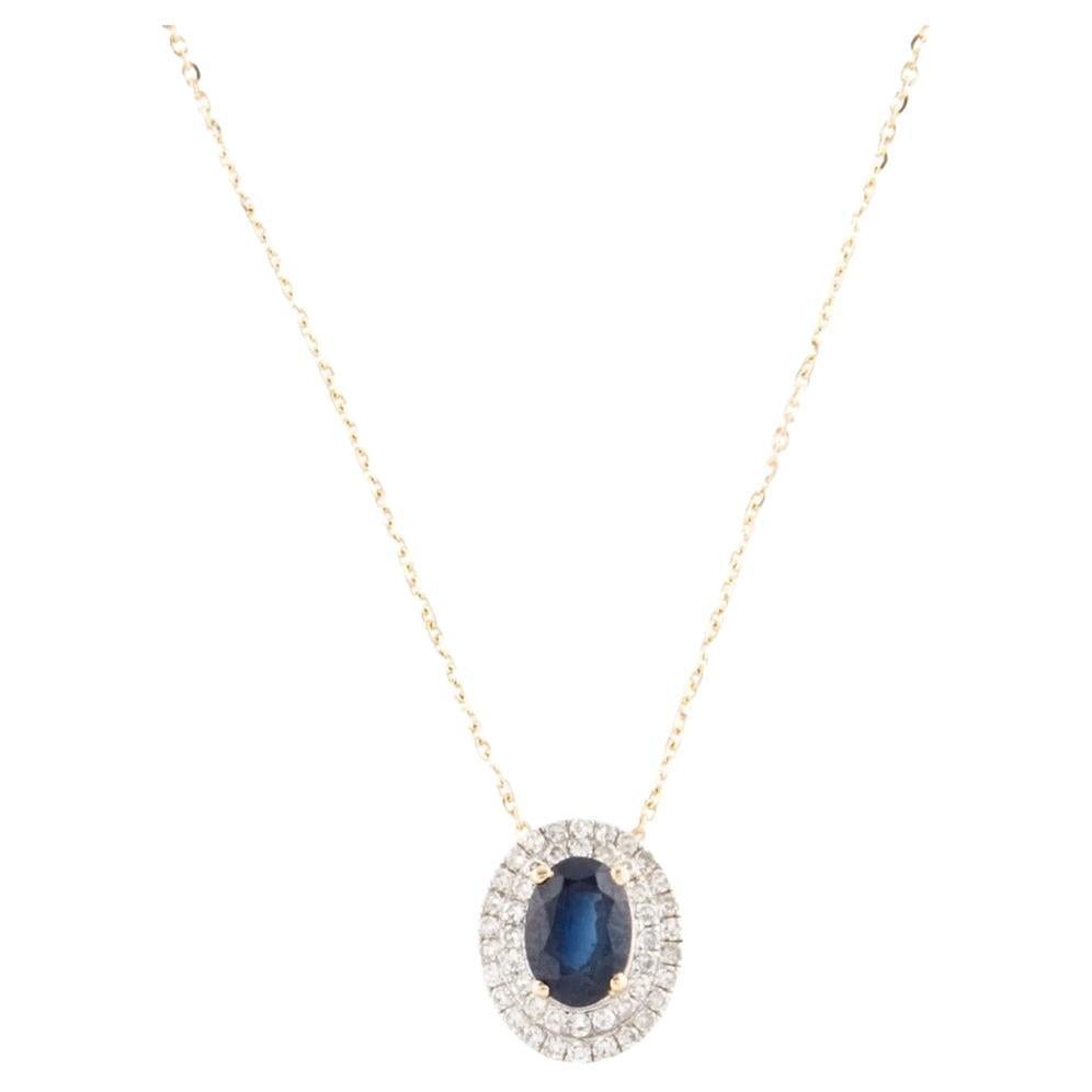 14K Sapphire & Diamond Pendant Necklace - Elegant Blue Gemstone Jewelry For Sale