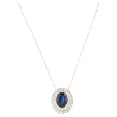 Halskette mit 14 Karat Saphir- und Diamant-Anhänger - Eleganter blauer Edelsteinschmuck