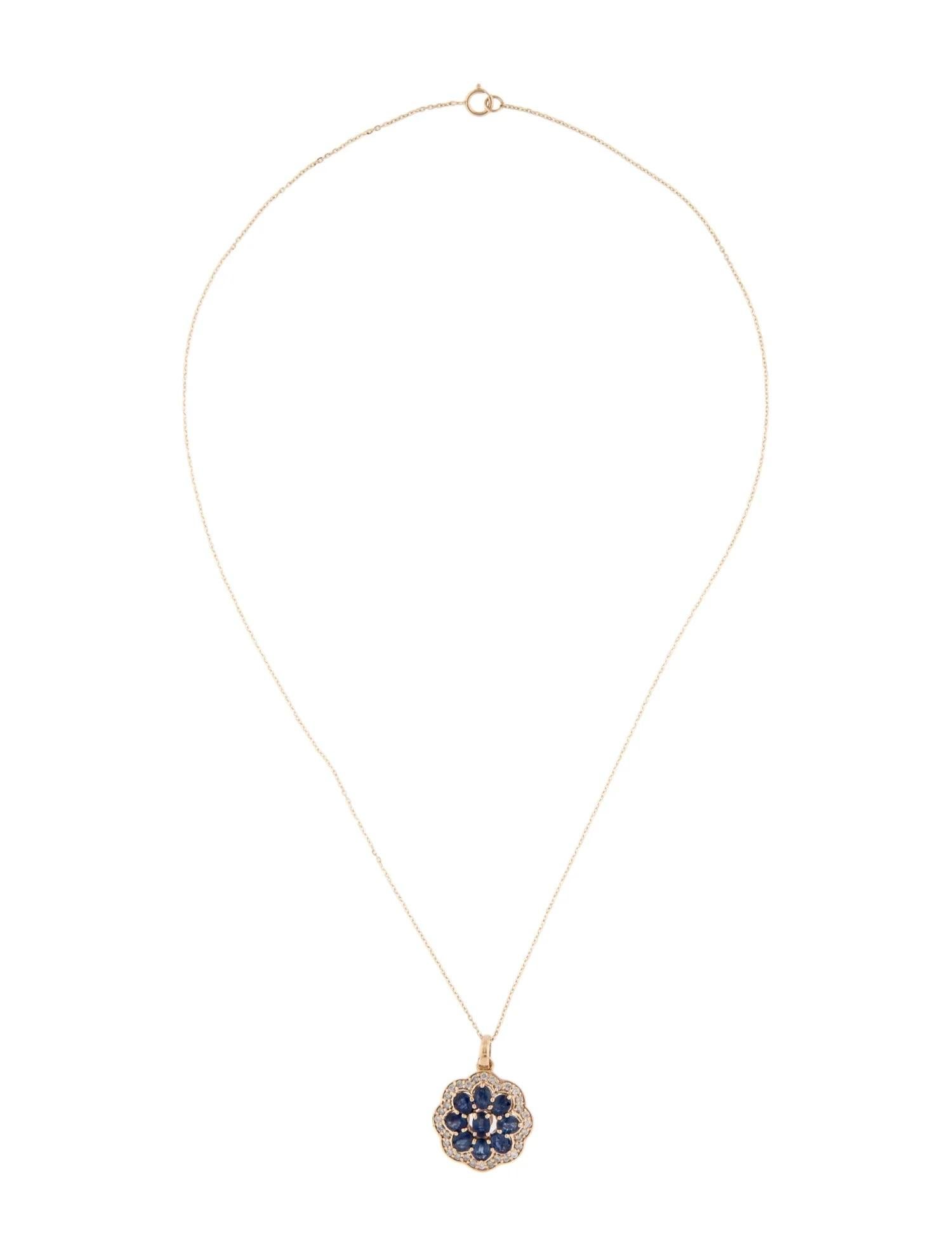 Artist 14K Sapphire & Diamond Pendant Necklace For Sale