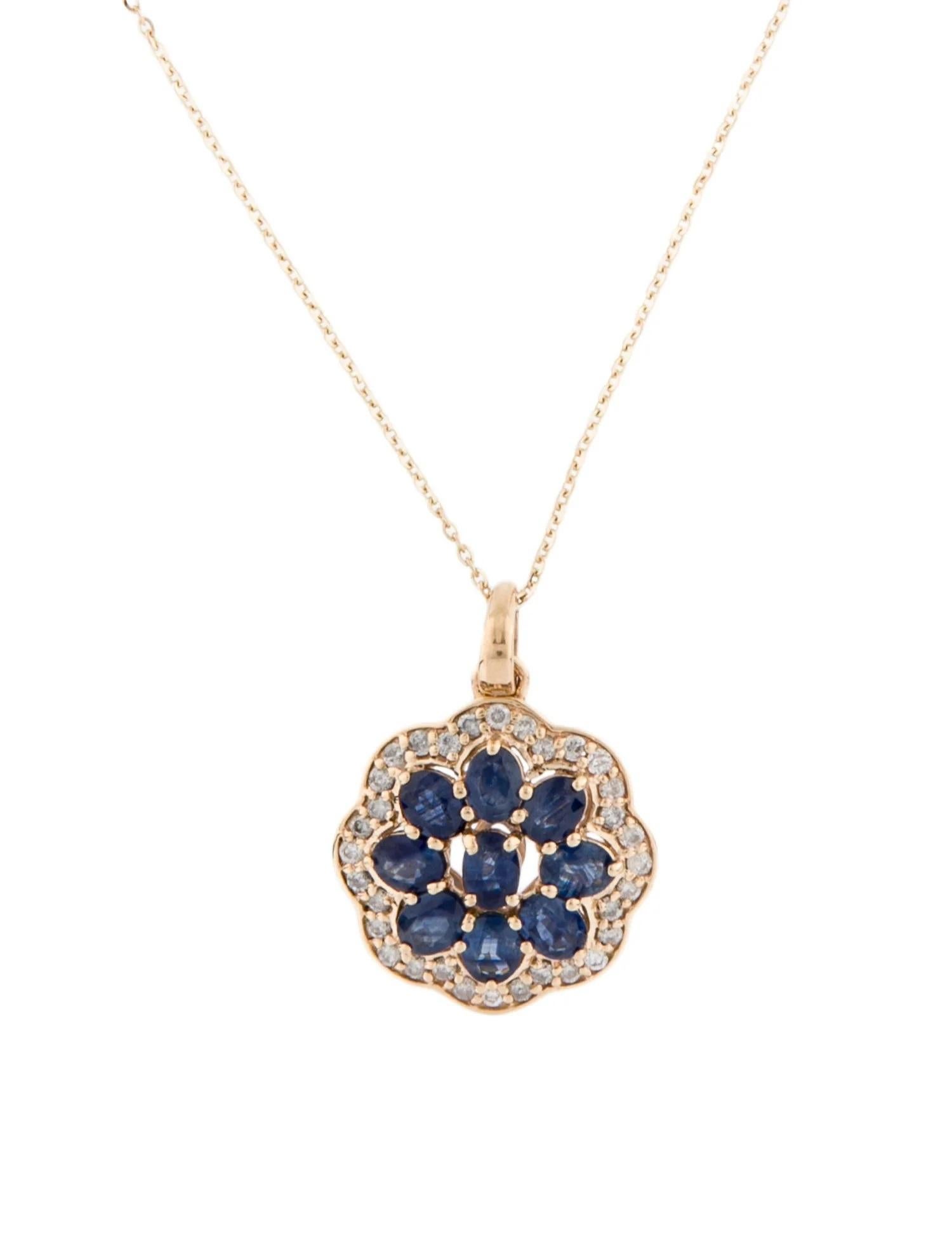 Oval Cut 14K Sapphire & Diamond Pendant Necklace For Sale
