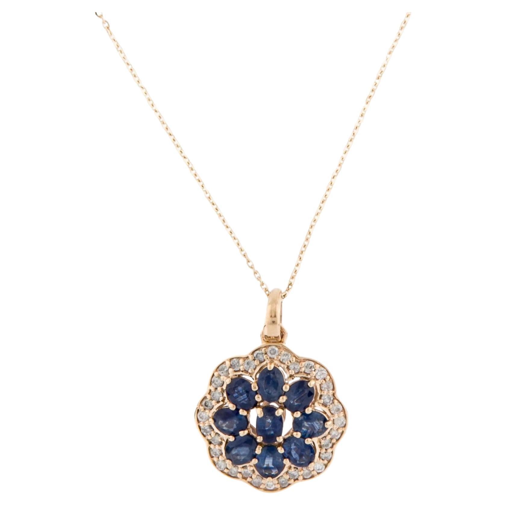 14K Sapphire & Diamond Pendant Necklace For Sale