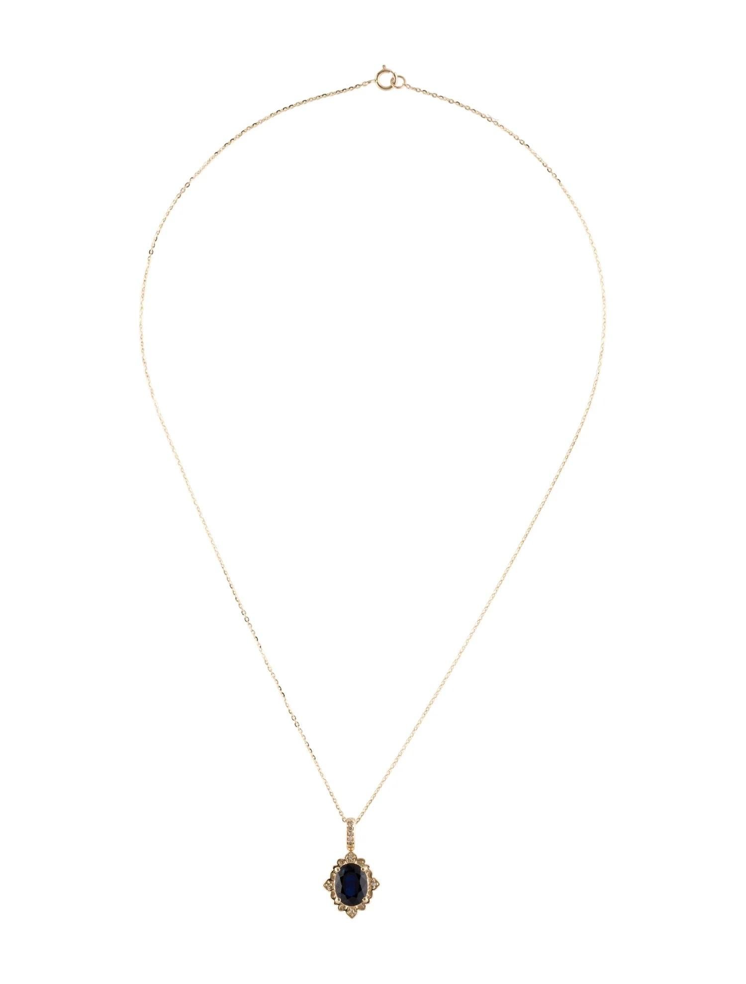 Halskette mit 14 Karat Saphir- und Diamant-Anhänger  Gelbgold  Ovaler facettierter Saphir (Künstler*in) im Angebot