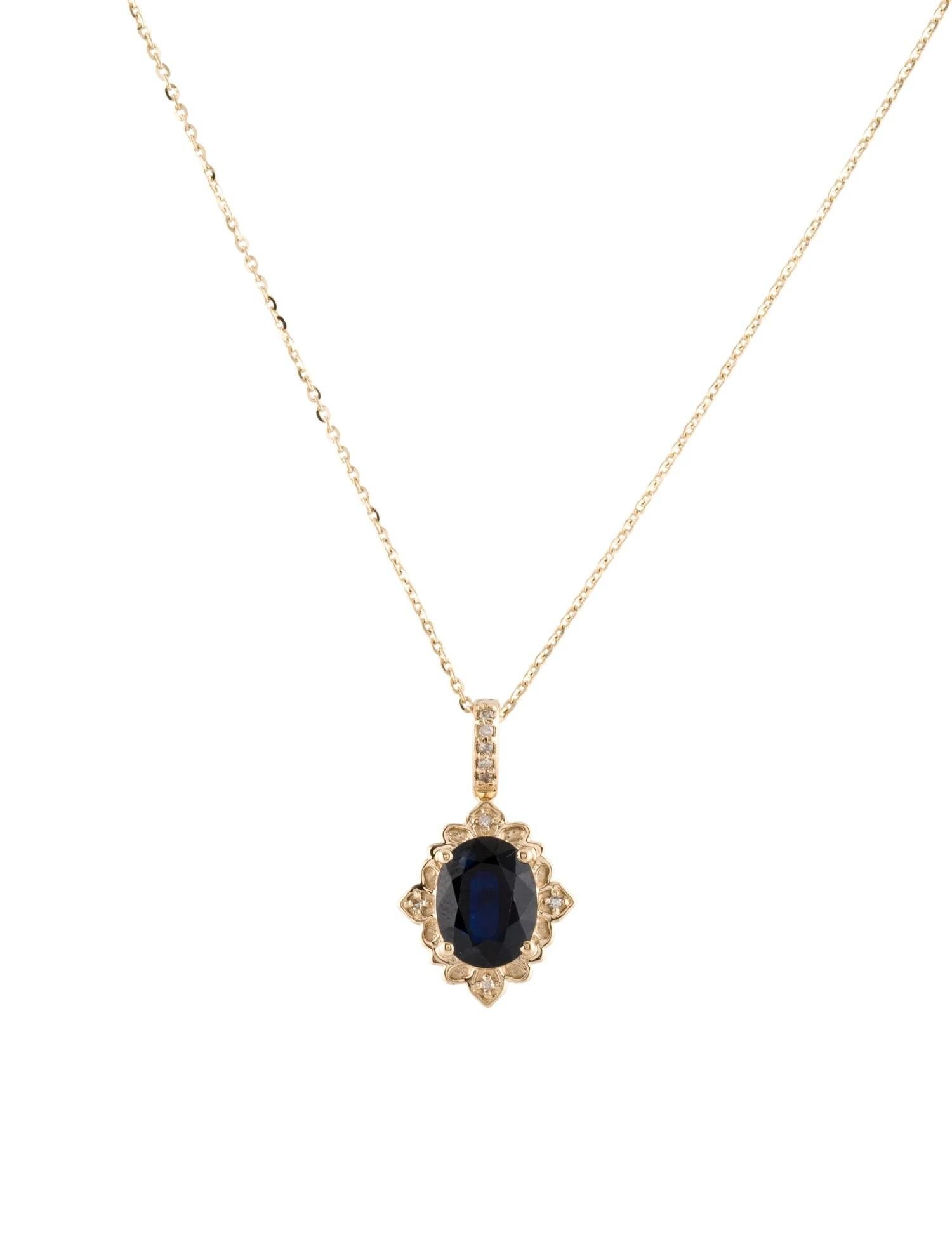 Oval Cut 14K Sapphire & Diamond Pendant Necklace  Yellow Gold  Oval Faceted Sapphire For Sale
