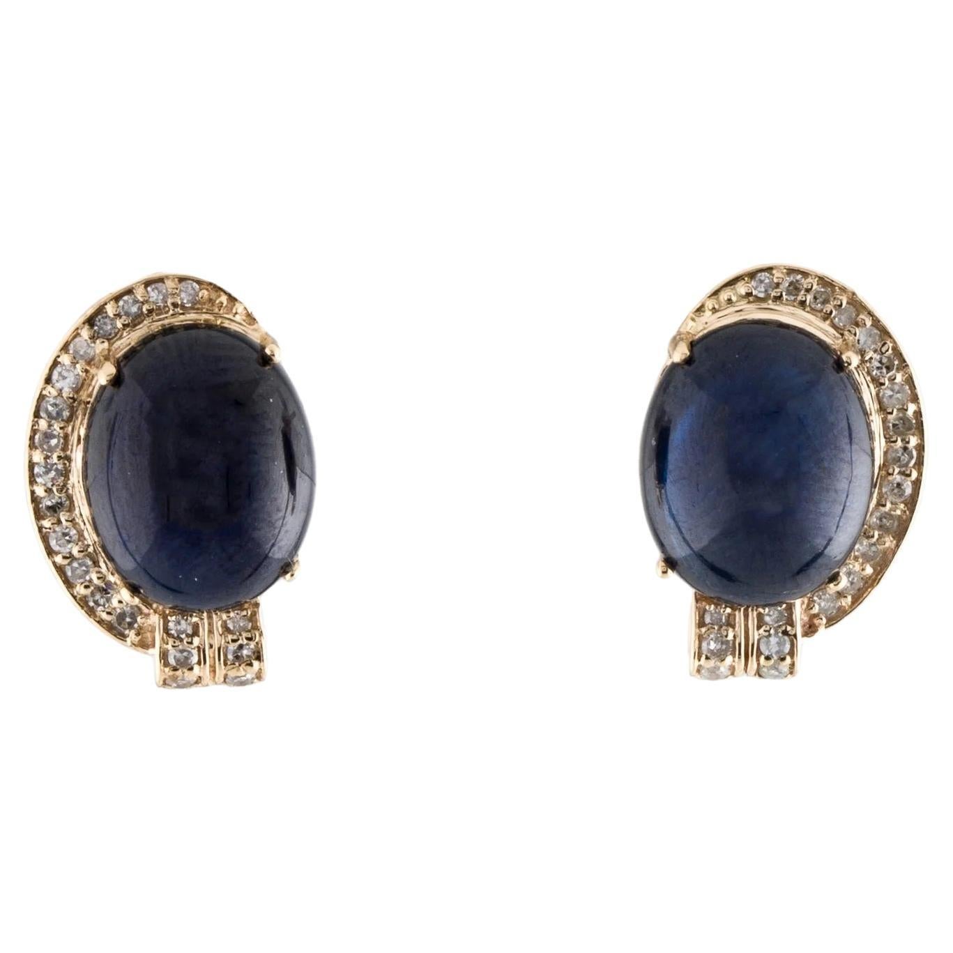 14K Sapphire & Diamond Stud Earrings, 11.70ctw Oval Blue Sapphire For Sale