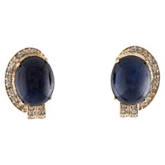 14K Sapphire & Diamond Stud Earrings, 11.70ctw Oval Blue Sapphire