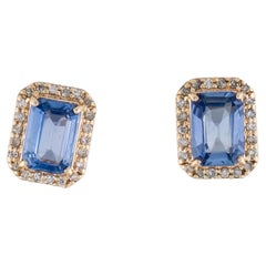 14K Sapphire & Diamond Stud Earrings, 1.85ctw - Classic Design Timeless Elegance