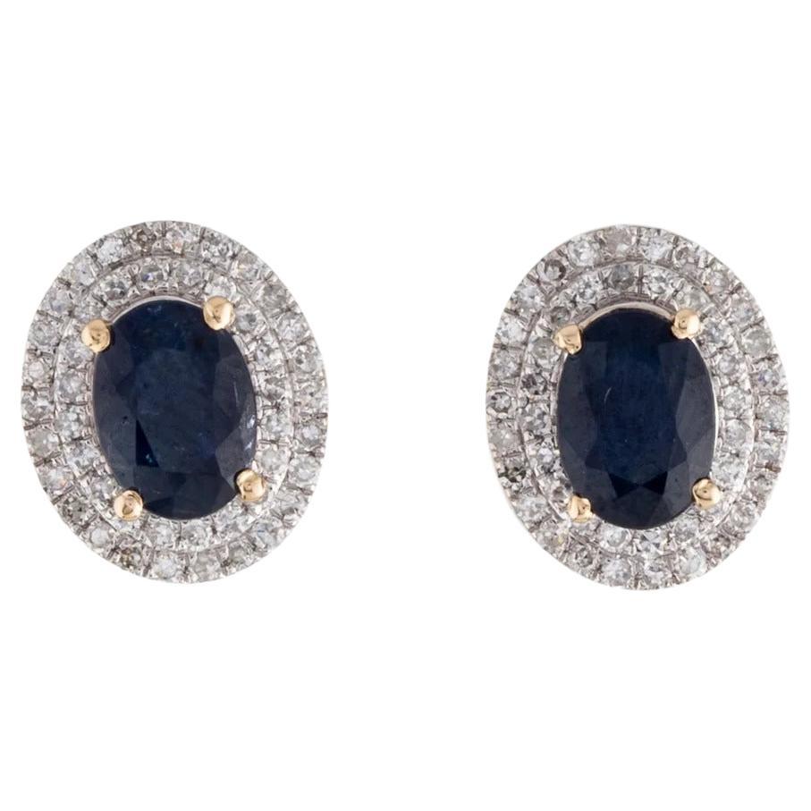 14K Sapphire & Diamond Stud Earrings 1.86ctw - Fine Statement Jewelry, Luxury For Sale