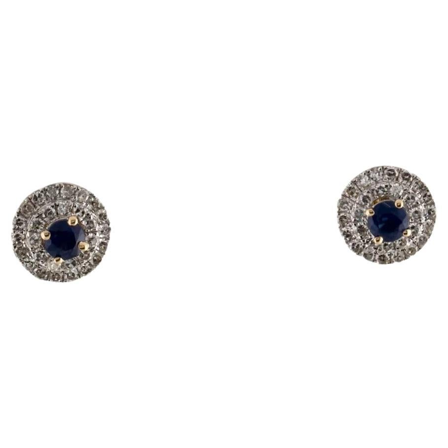 14K Sapphire Diamond Stud Earrings - Blue Gemstone Fine Jewelry Accessory For Sale