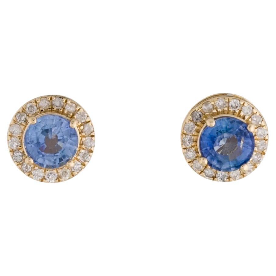 14K Sapphire & Diamond Stud Earrings - Classic Blue Gemstone Jewelry Design