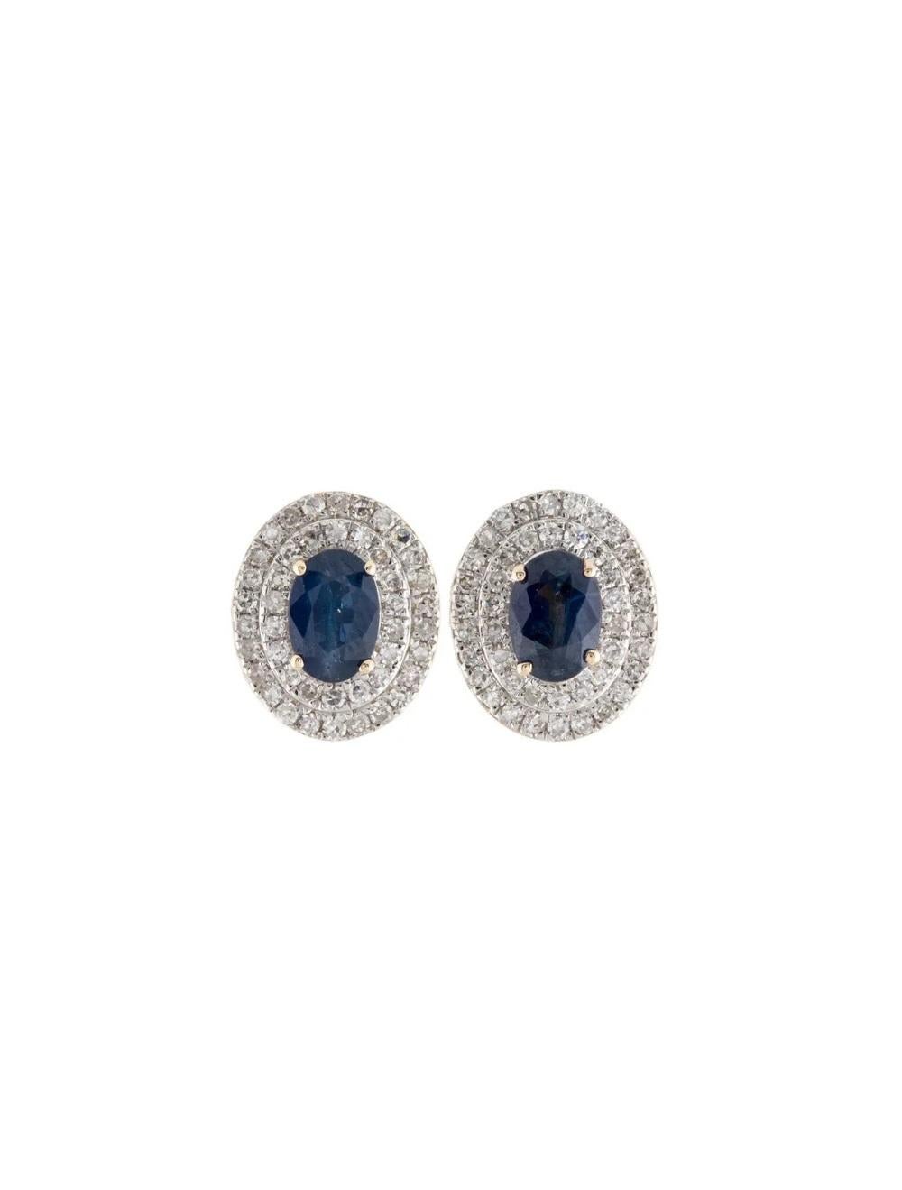 14K Sapphire Diamond Stud Earrings - Luxury Statement Jewelry, Stunning Piece In New Condition For Sale In Holtsville, NY