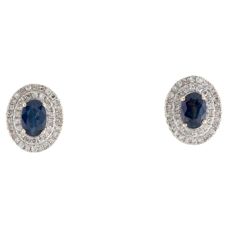 14K Sapphire Diamond Stud Earrings - Luxury Statement Jewelry, Stunning Piece For Sale