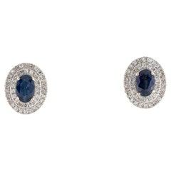 14K Sapphire Diamond Stud Earrings - Luxury Statement Jewelry, Stunning Piece
