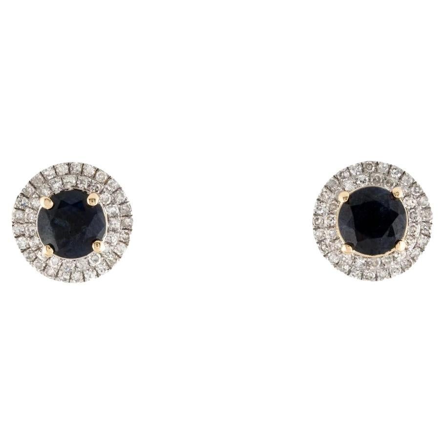 14K Sapphire & Diamond Stud Earrings - Timeless Elegance, Statement Jewelry