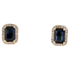 14K Sapphire & Diamond Stud Earrings - Timeless Elegance, Statement Jewelry