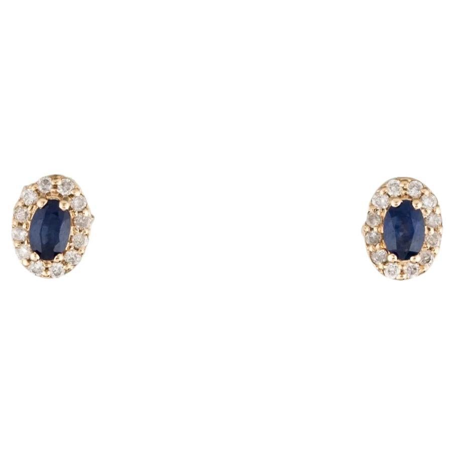 14K Sapphire & Diamond Stud Earrings - Timeless Style, Blue Gemstones, Luxury For Sale