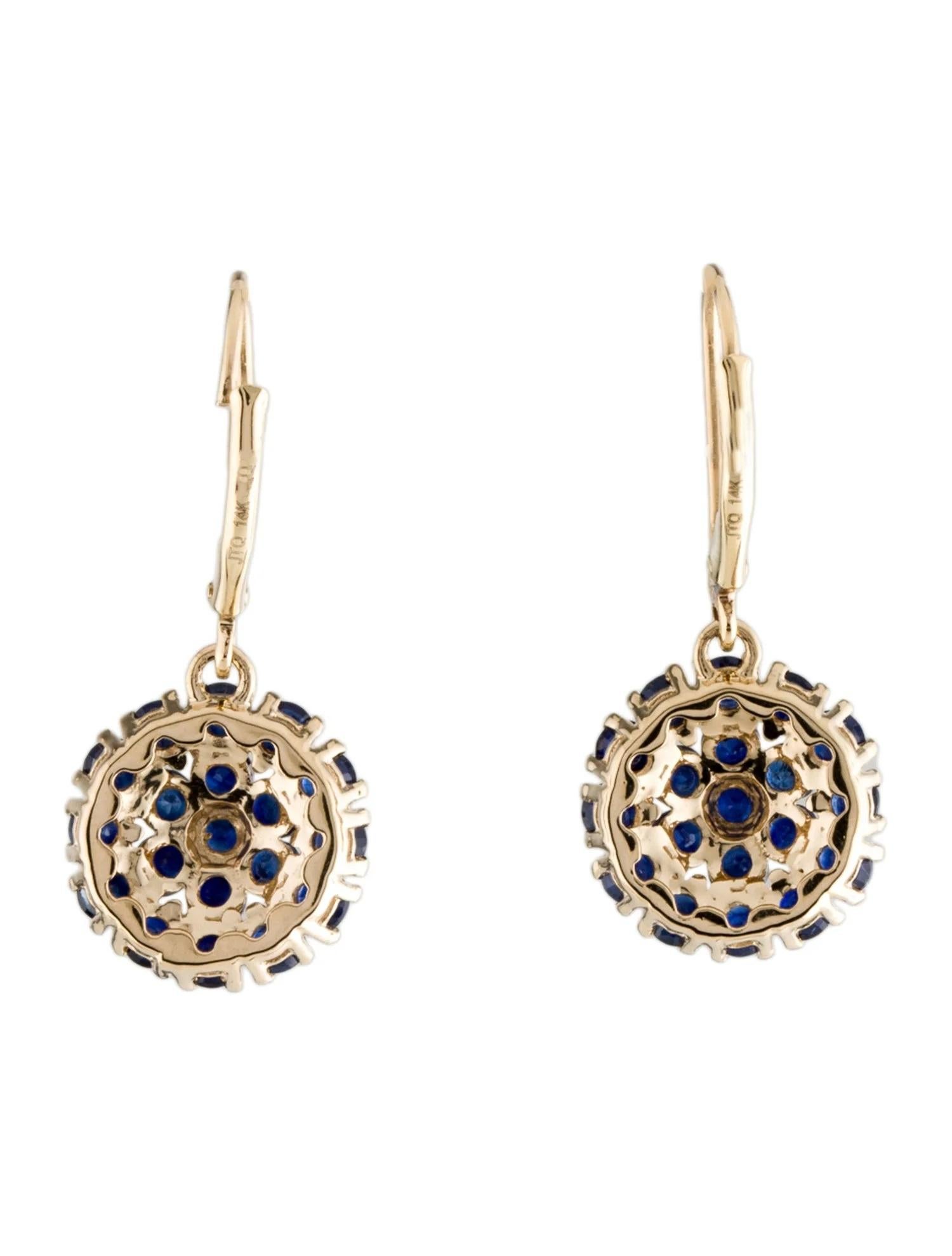 Artist 14K Sapphire Drop Earrings  3.86 Carat Round Faceted Gemstones  Maker's Mark For Sale