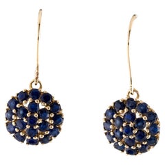 14K Sapphire Drop Earrings  3.86 Carat Round Faceted Gemstones  Maker's Mark