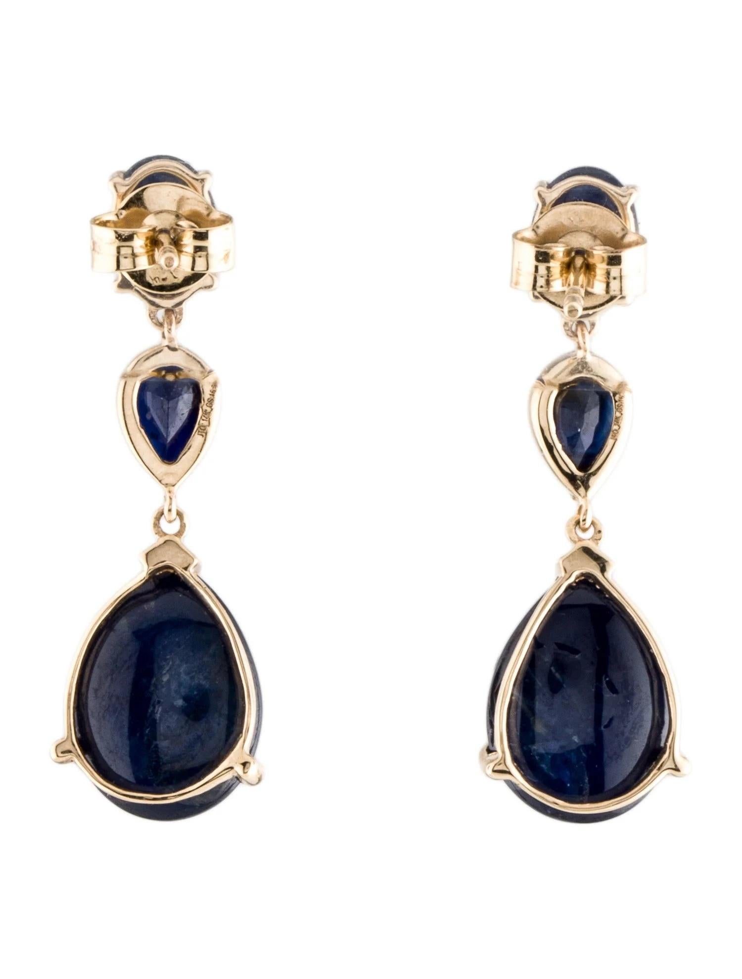 Artist 14K Sapphire Drop Earrings  Oval and Pear Shaped Cabochons  Yellow Gold  2.10 For Sale