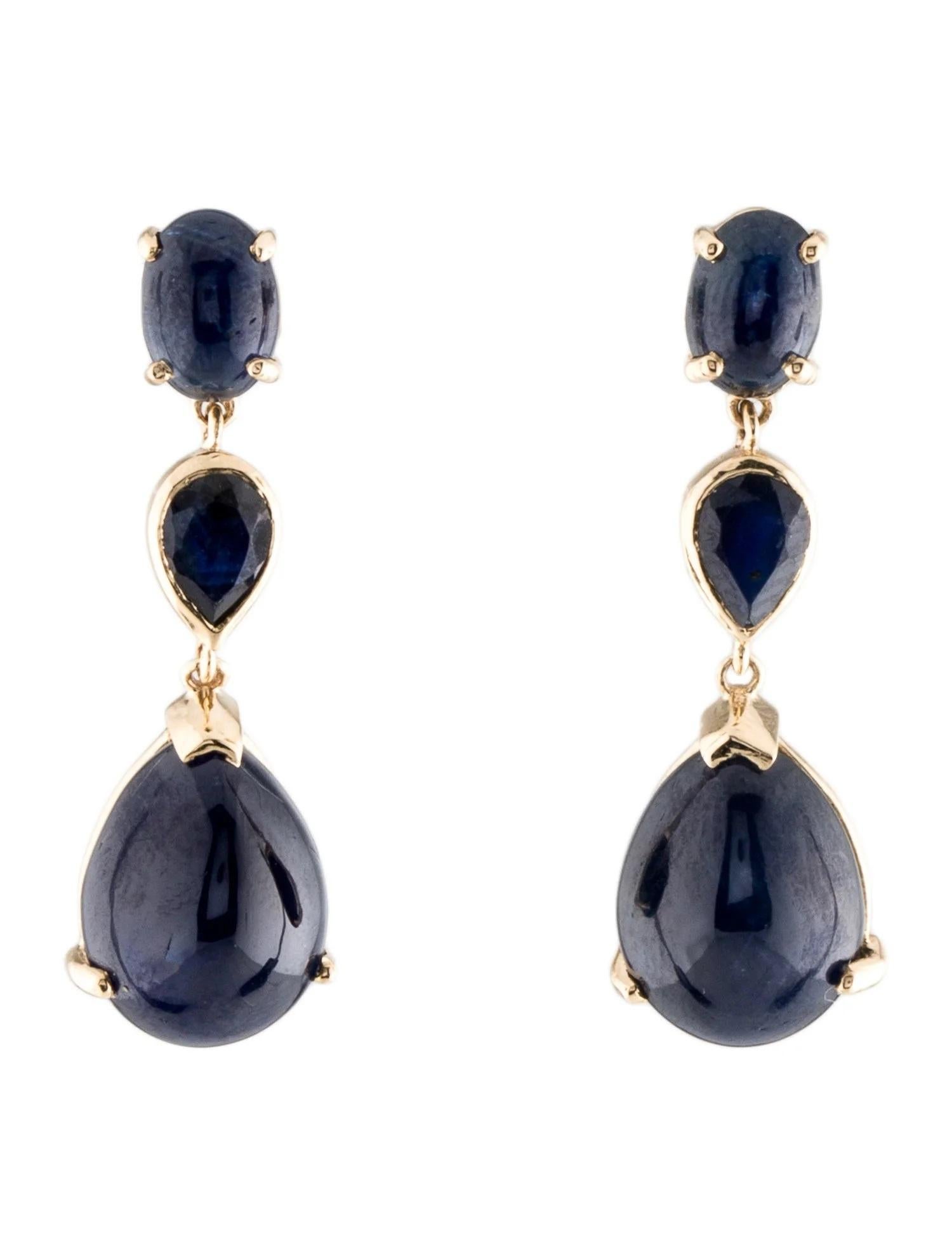 Pear Cut 14K Sapphire Drop Earrings  Oval and Pear Shaped Cabochons  Yellow Gold  2.10 For Sale