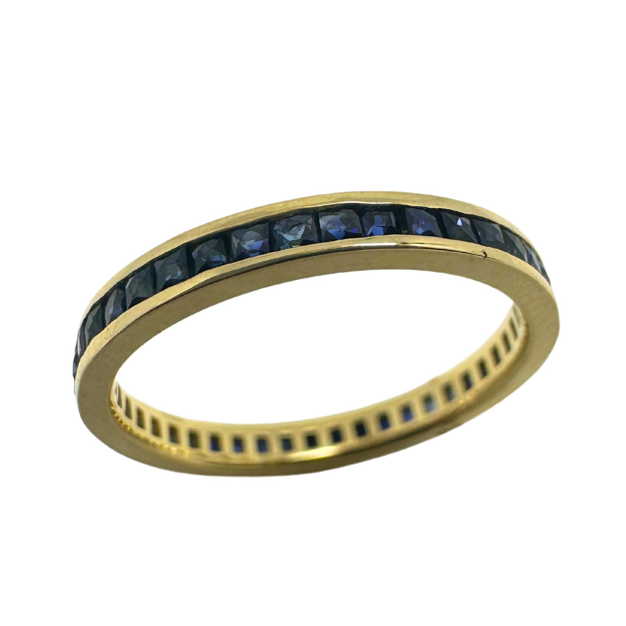 French Cut 14K Sapphire Eternity Ring For Sale