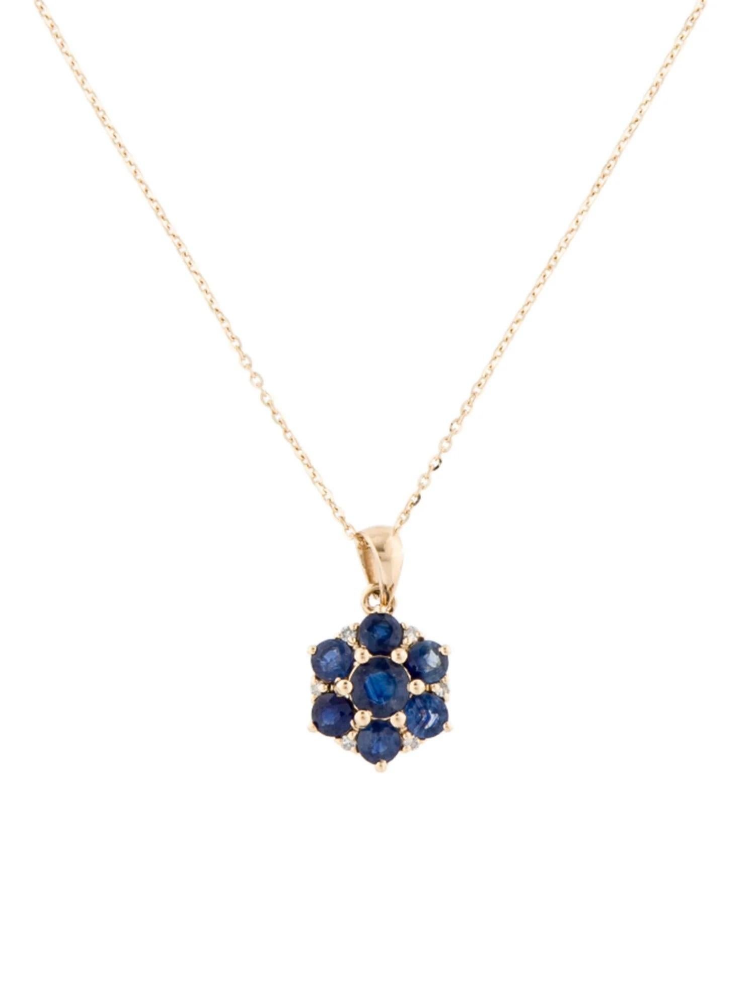 Round Cut 14K Sapphire Flower Pendant Necklace - 1.07 Carat Round Sapphire - 16