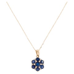 Collier 14K à pendentif fleur de saphir - saphir rond de 1,07 carat - longueur de 16 pouces