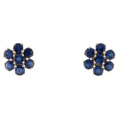 14K Sapphire Flower Stud Earrings, Stunning Design, Vibrant Blue, Fine Jewelry