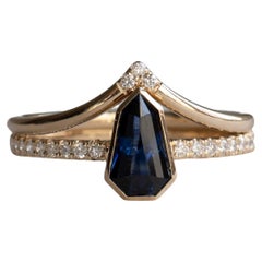 14k Sapphire Ring, Diamond Ring, Engagement Ring, Ring Set of Two