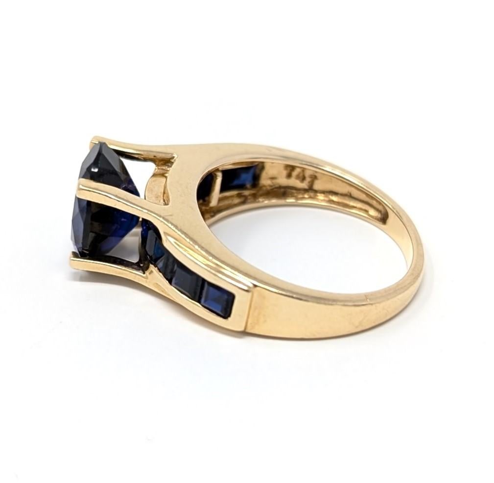 Oval Cut 14k Sapphire Ring US Size 7 Solid Yellow Gold Fine Engagement Oval Channel Set For Sale