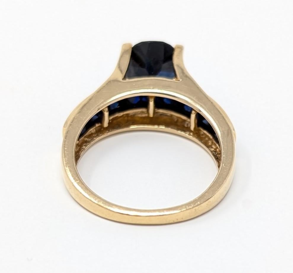 14k Sapphire Ring US Size 7 Solid Yellow Gold Fine Engagement Oval Channel Set In Good Condition For Sale In Greer, SC