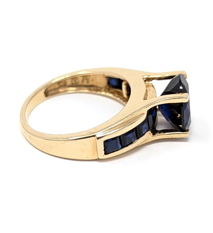 Women's 14k Sapphire Ring US Size 7 Solid Yellow Gold Fine Engagement Oval Channel Set For Sale